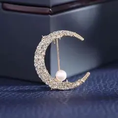 ブローチ パール 月 ムーン ジルコニア キラキラ 入学式 卒業式