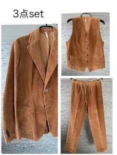 【3点セット/46サイズ】BARENA キャメル コーデュロイ スリーピース