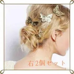 ヘアアクセサリー 透かし柄 蝶 右2個セット きれいなアンティーク風 バタフライ
