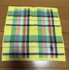 ポロ・ラルフ・ローレン イエローチェックタオルハンカチ