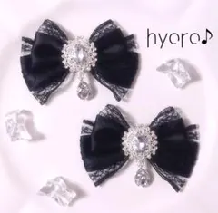 量産型 リボン ヘアクリップ 黒 ブラック ロリータ ドロップ 推しカラー 3