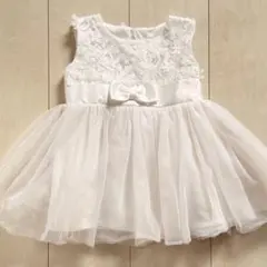 ベビードレス ホワイト 9-12M チュール レース リボン 一歳誕生日