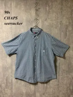 90s CHAPS シアサッカー 半袖シャツ ブルー系チェック 古着
