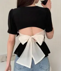 SHEIN DAZY バックリボントップス ブラック