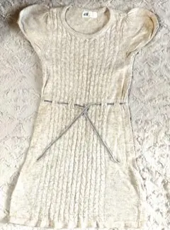 【H&M】 ベージュ ケーブルニット ワンピース 128センチ