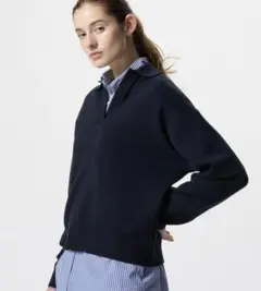 UNIQLO スムースコットンリラックスポロセーター　ネイビー　XL