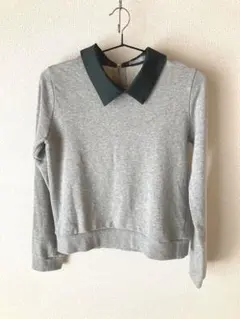 襟付きトレーナー グリーン襟 後チャック長袖point dig ポイントディッグ