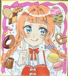オリジナル手描きイラスト　『スイーツ』　コピック　色紙　アナログ　女の子