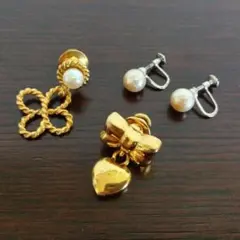 ピンブローチ２点＆イヤリング(SILVER刻印有り)　３点セット