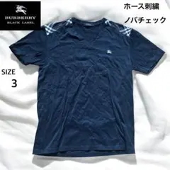 【希少】バーバリー　Tシャツ 黒 L相当 ノバチェック ホース刺繍 Vネック