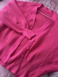 ピンク リブ編み 長袖カーディガン