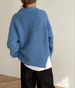 フワフワ　青ニット　セーター 長袖 オーバーサイズ