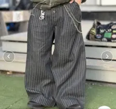 2タックストライプデニムバギーパンツ/ワイドカーブパンツ