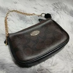 【極美品】COACHコーチ　シグネチャーハンドバック　ポーチミニバック