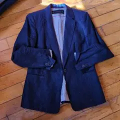 値下げZARA BASIC ダークブルー テーラードジャケット 麻