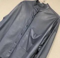 アドルフォドミンゲス　ダークブルー レザー風シャツ 長袖