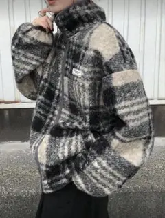 SHEIN チェック柄 ドロップショルダー カジュアル ジップアップジャケット