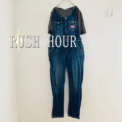 RUSH HOUR ウオッシュド加工デニムオーバーオール（M）青