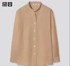 UNIQLO U シアーバンドカラーシャツ ブラウン M ユニクロユー 美品