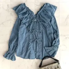 サラマリカ　STRIPE JQD FRILL TOP ブラウス