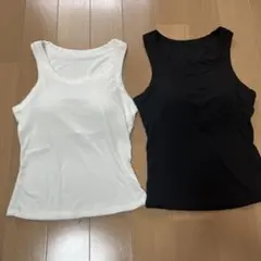カップ付きリブタンクトップ 2枚セット ホワイト ブラック　S