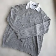 グレー ニットセーター シャツ襟付き