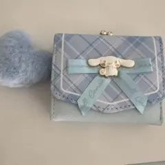 シナモロール 三つ折り財布 水色 チェック柄