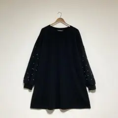 ５Ｌ６Ｌ 大きいサイズ ブラック ビーズ付きワンピース
