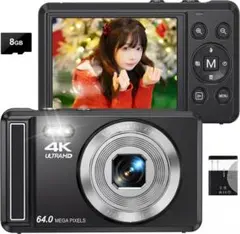 4k 6400万画素 デジタルカメラ 16倍ズーム af搭載 sd付 黒