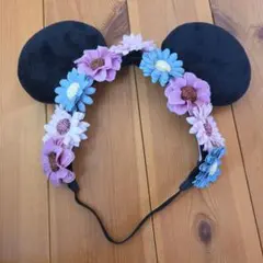 ミニーマウス耳 花冠風カチューシャ