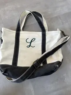 llbean 刺繍L トートバッグ ホワイト ブラック　ショルダー　ビーントート