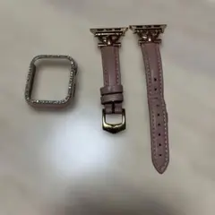 Apple Watch用 ピンクレザーバンド ストーン付き