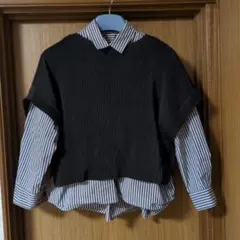 SPECCHIOシャトルプリーツ フリーサイズ ストライプシャツ＆ベスト