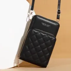 ミニショルダーバッグ 黒　縦型 ポーチ ポシェット お財布ショルダー 肩掛け