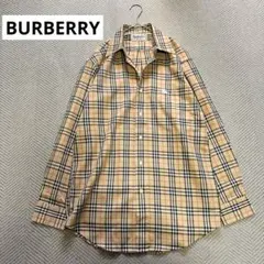 極美品 バーバリー ビンテージ ノバチェック 長袖シャツ ホースロゴ刺繍　大きめ