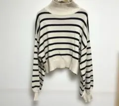 ☆トゥービーバイアニエスべー　ニットセーター　ボリューム袖　ボーダー　ロゴ刺繍☆