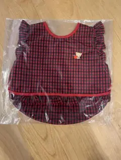 【新品未使用】familiar フリル付きお食事エプロン 赤黒チェック