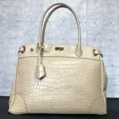 【美品】HAMANO クロコ型押し クラッシー アーバン ベージュ トートバッグ 美品】濱野皮革工藝 HAMANO クロコ型押し クラッシー アーバン