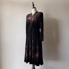 ワンピース/ロングワンピ/ベロアワンピ/花柄/古着/Used/onepiece
