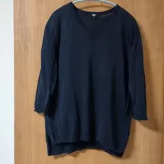 UNIQLO 七分袖 ニット ネイビー Lサイズ　麻100%のサムネイル