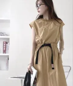 Javaジャバベージュ ノースリーブロングワンピース Lサイズ