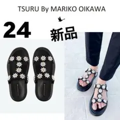 新品！ツルバイマリコオイカワElemiサンダル 37 花柄フラワー 24ブラックのサムネイル