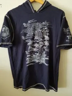 超美。波達「和柄」コットンTシャツフード付き