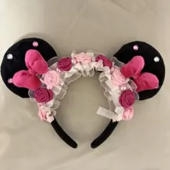 ミニー　カチューシャ　ピンク　薔薇　フリル