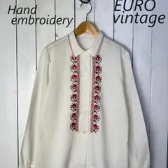 EURO古着 50s～ ヴィンテージ ハンド刺繍チロルブラウス シャツ M～L