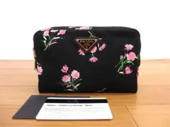 美品 PRADA 普拉達 1NA021 帆布化妝包 CANAPA 花卉圖案