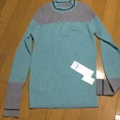 水色 グレー リブ編み 長袖セーター　Mーstation