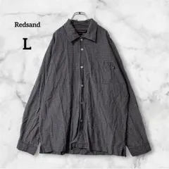 レッドサンド【L】長袖シャツ チェック柄 ブルー系 大きいサイズ 胸ポケット