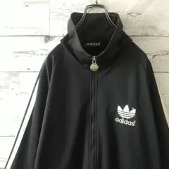 90s 黒タグ アディダス 刺繍ロゴ トラックジャケット L ブラック