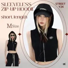 ノースリーブ ショート丈 ジップアップパーカー M クロップド丈 ライクKsG